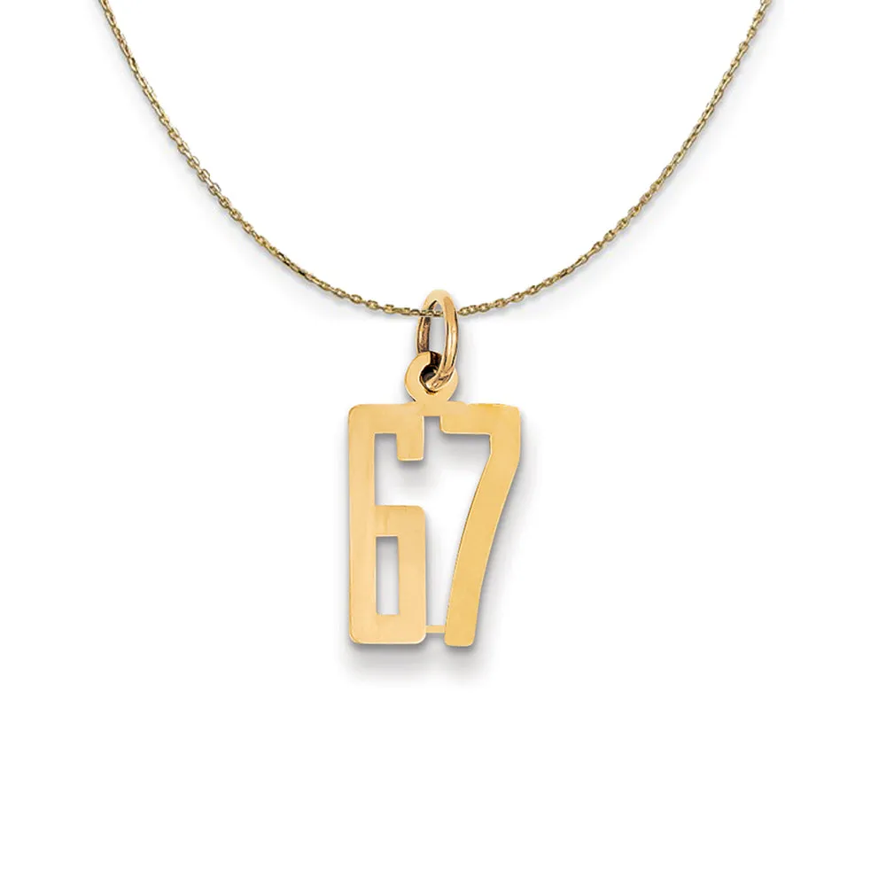 14k Yellow Gold, Alumni Small Elongated Number 67 Necklace