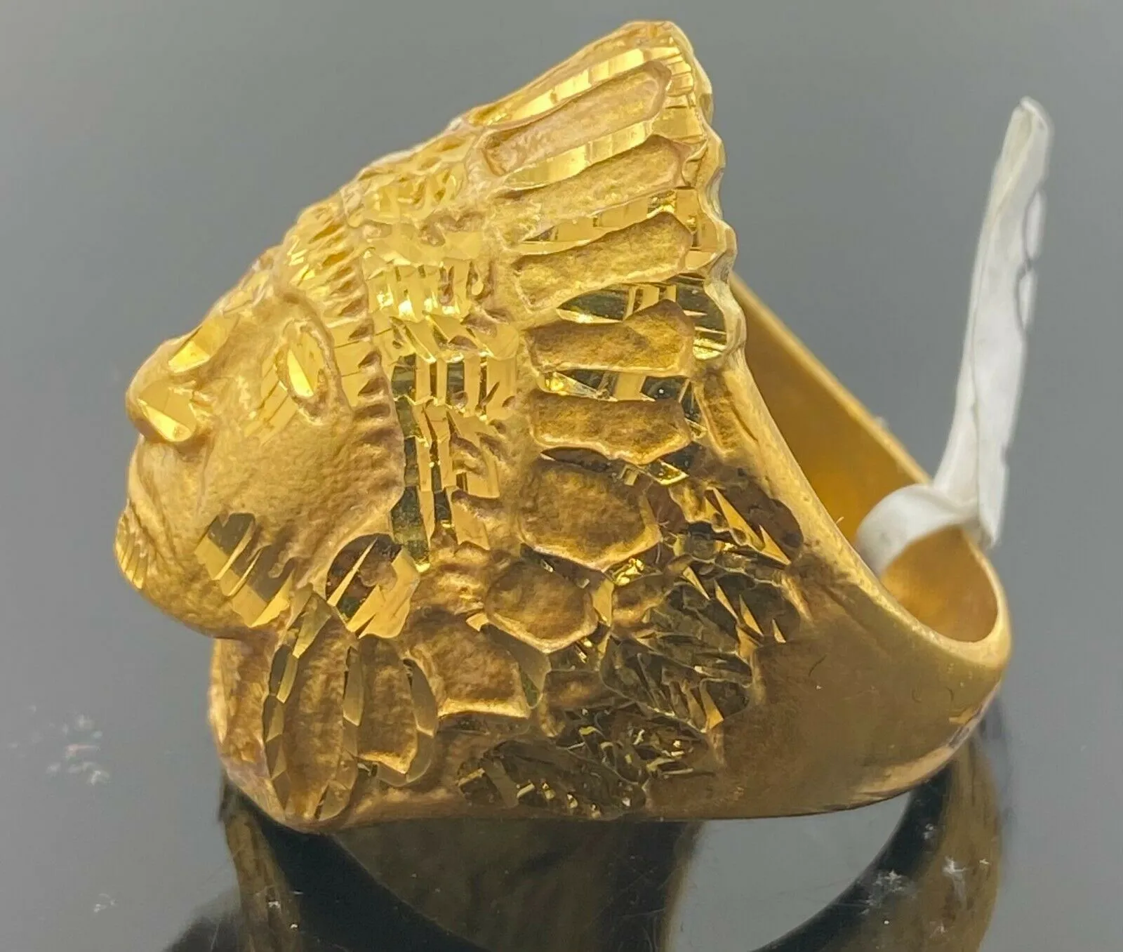 22k Ring Solid Gold ELEGANT Charm Chief Native Indian Ring RESIZABLE r2035mon