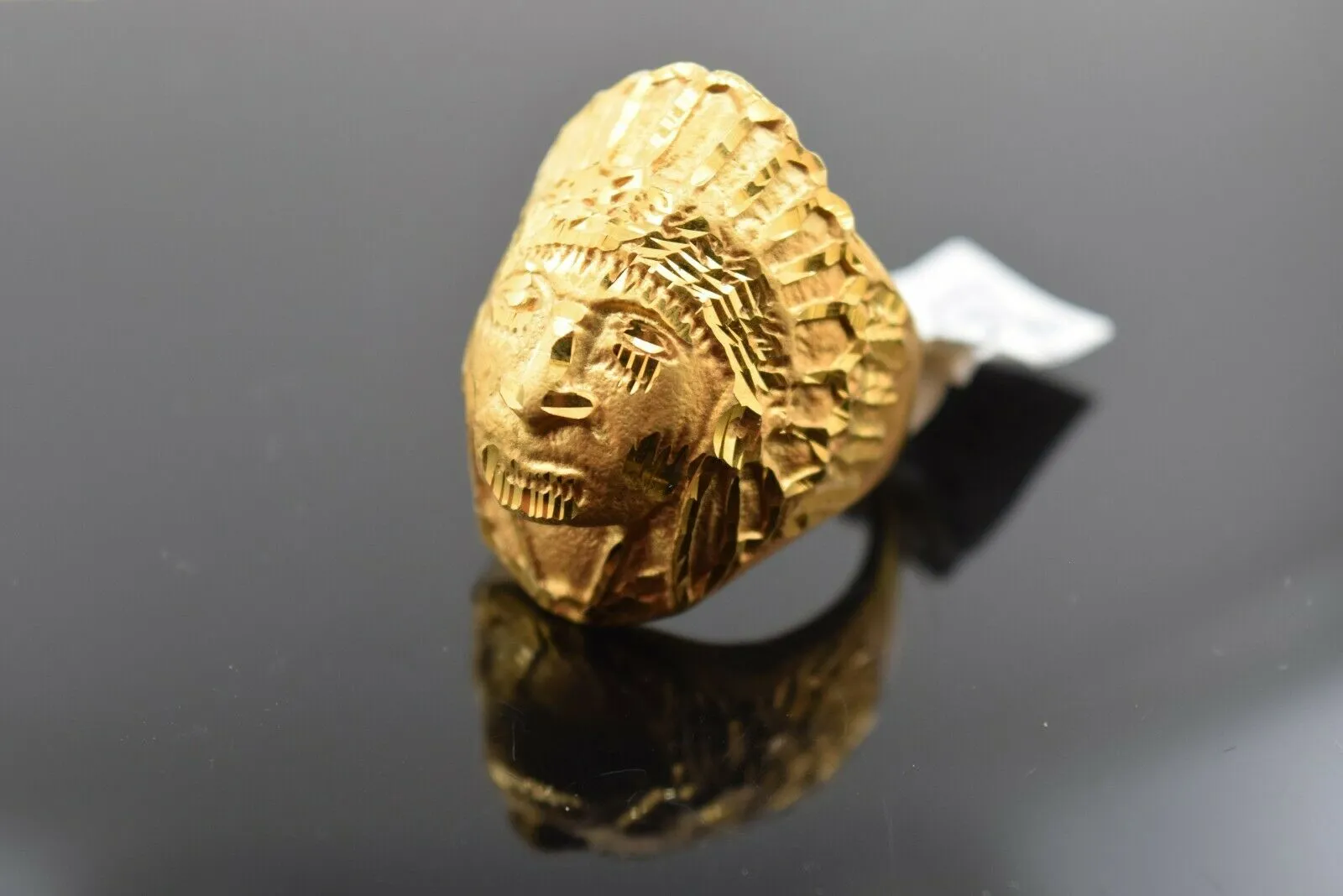 22k Ring Solid Gold ELEGANT Charm Chief Native Indian Ring RESIZABLE r2035mon