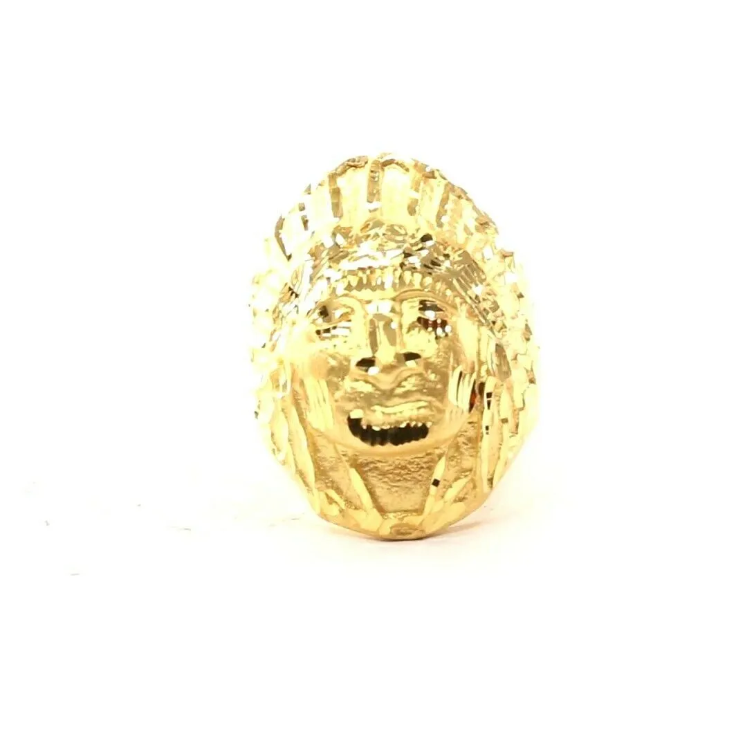 22k Ring Solid Gold ELEGANT Charm Chief Native Indian Ring RESIZABLE r2035mon