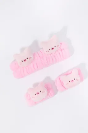 3D Pig Spa Headband and Wristband Set