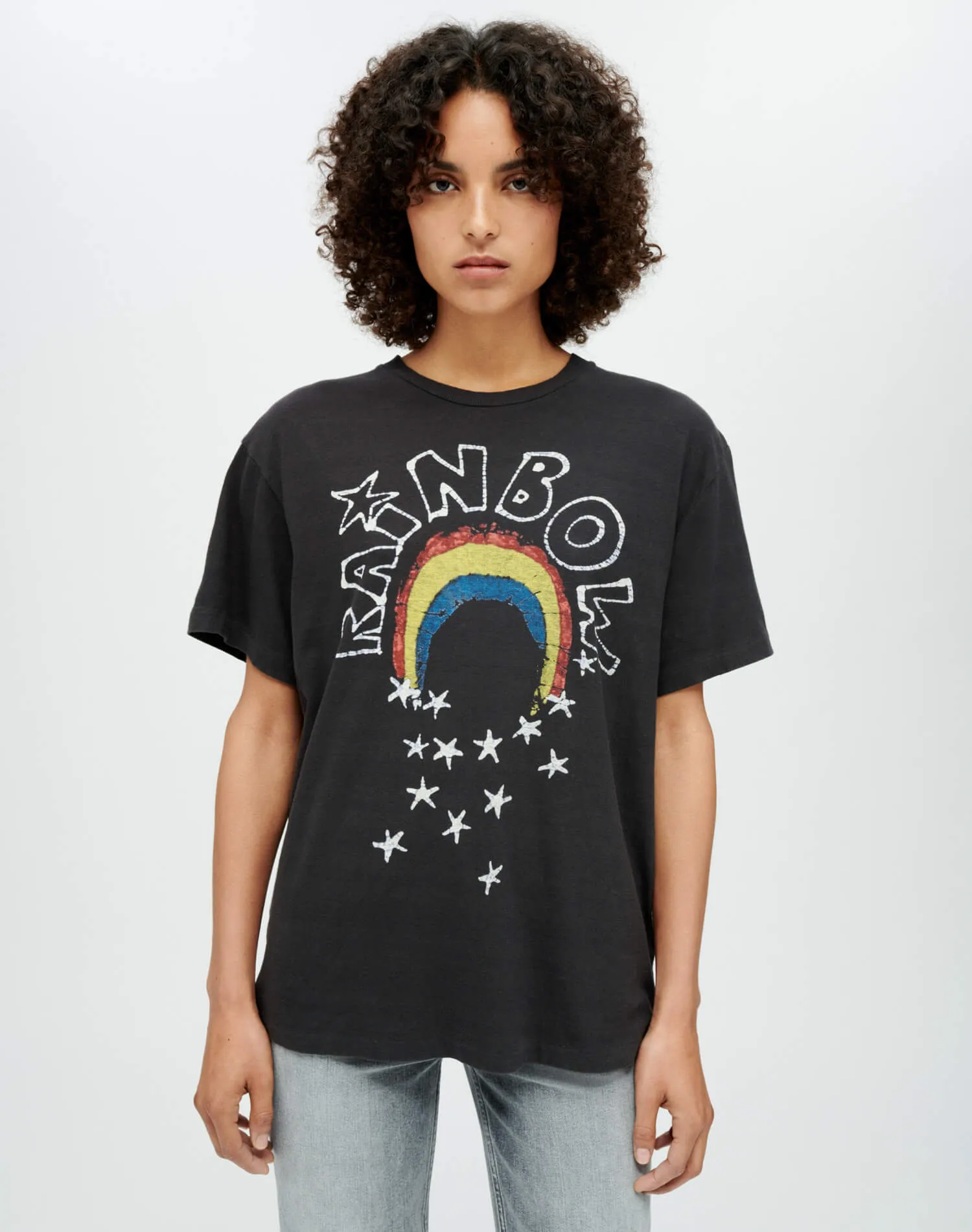 90s Easy Rainbow Tee - Washed Black