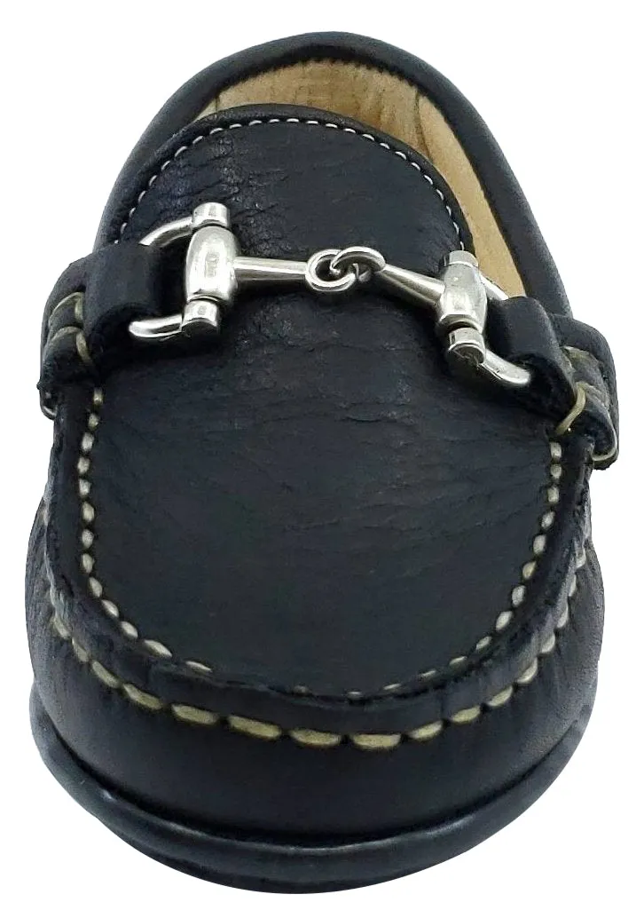 Andanines Boy's Chain Loafers, Black Leather and Black Outsole