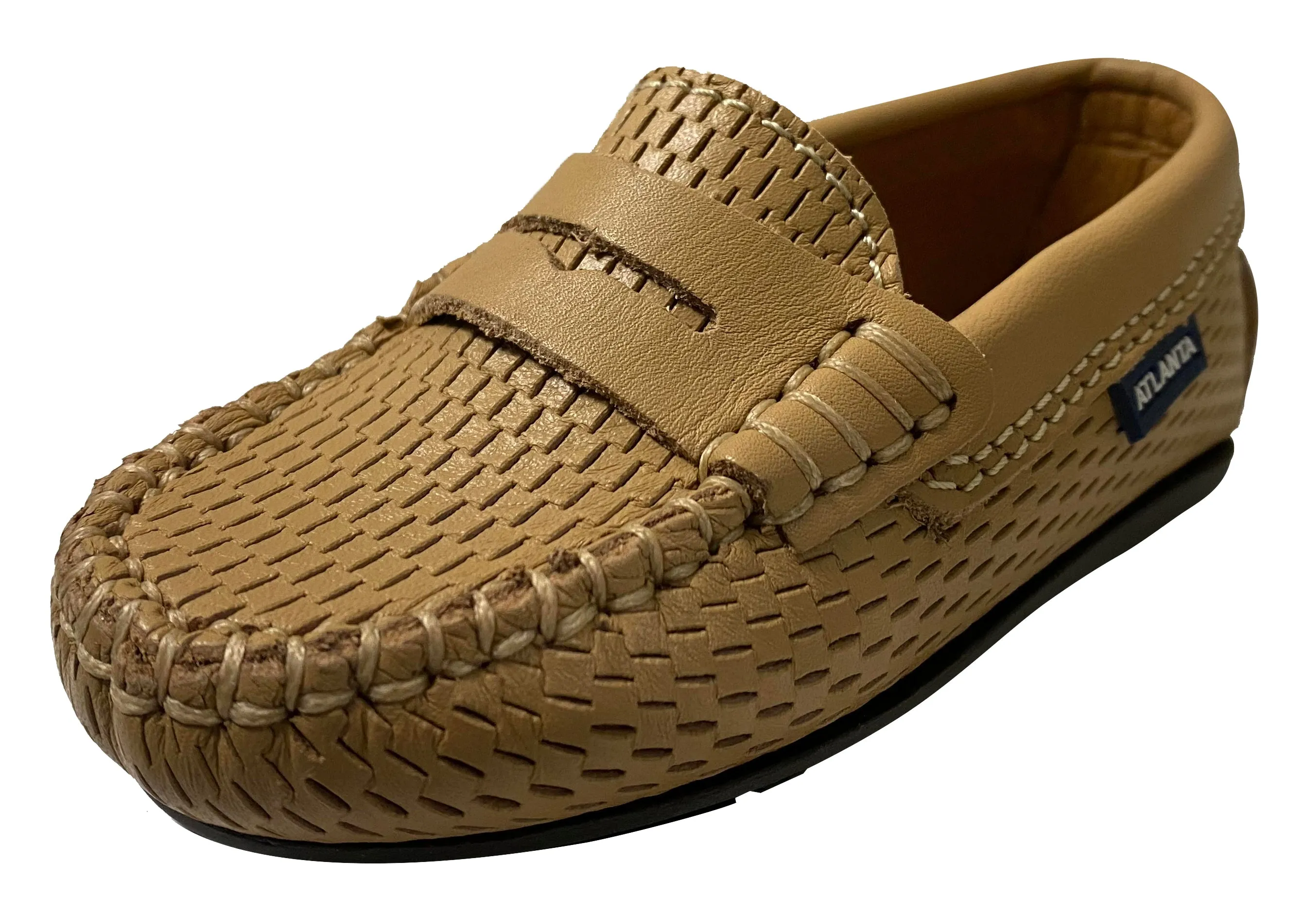 Atlanta Mocassin Boy's Penny Leather Loafers, Beige Perforated