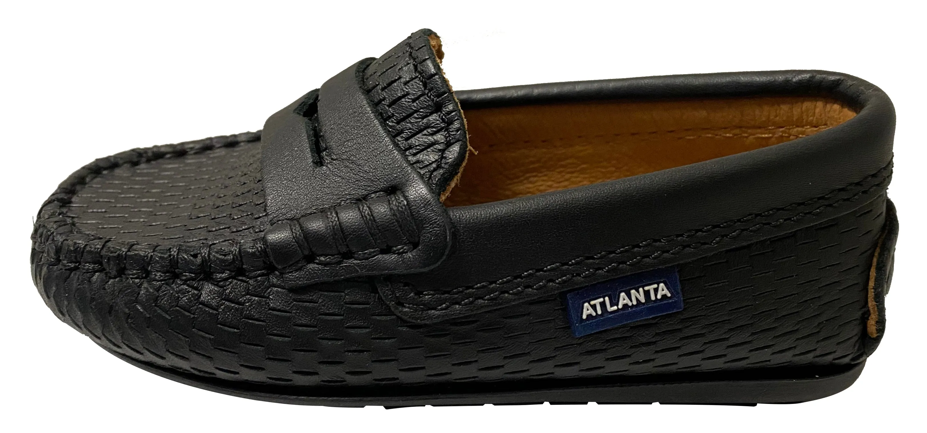 Atlanta Mocassin Boy's Penny Leather Loafers, Black Perforated