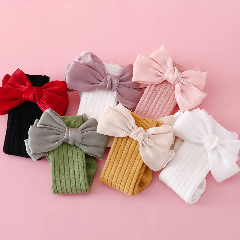 Baby Kid Girls Solid Color Bow Accessories Socks Wholesale 24011140