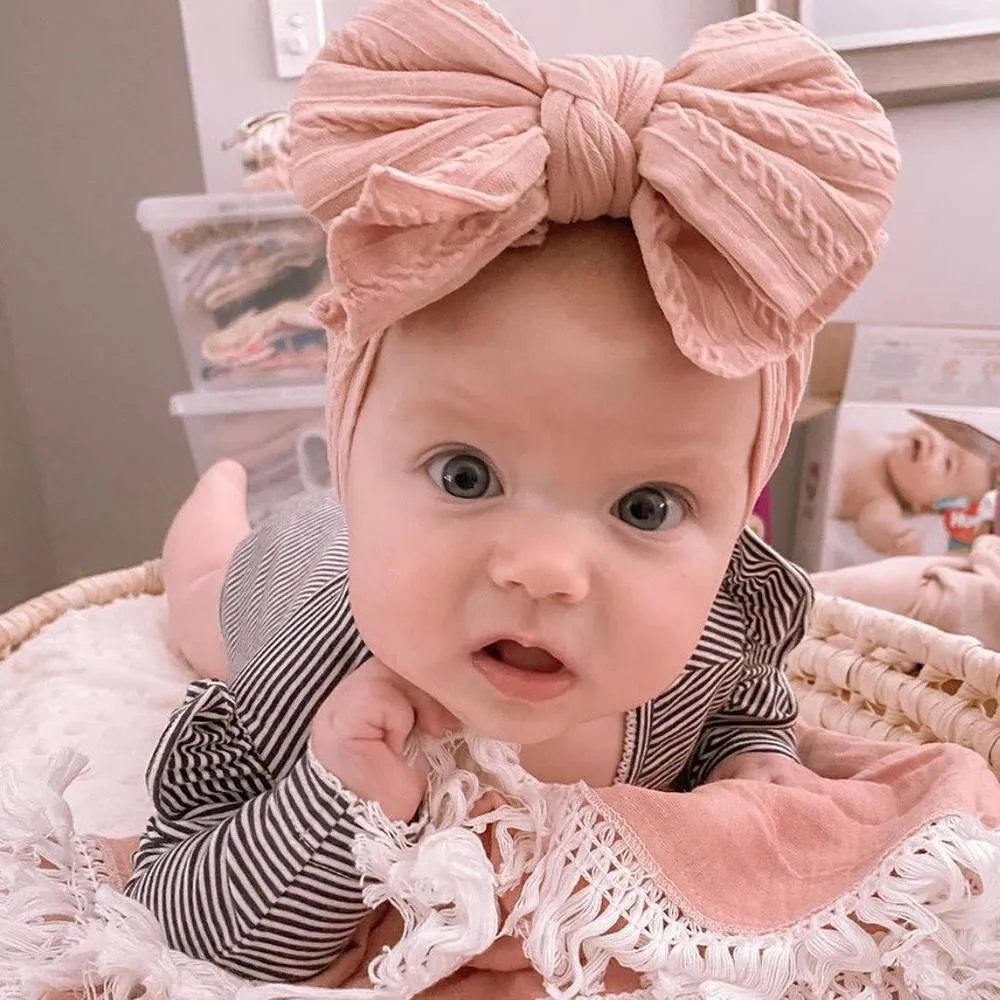 Baby Top Knot Double Bow Headband Blush