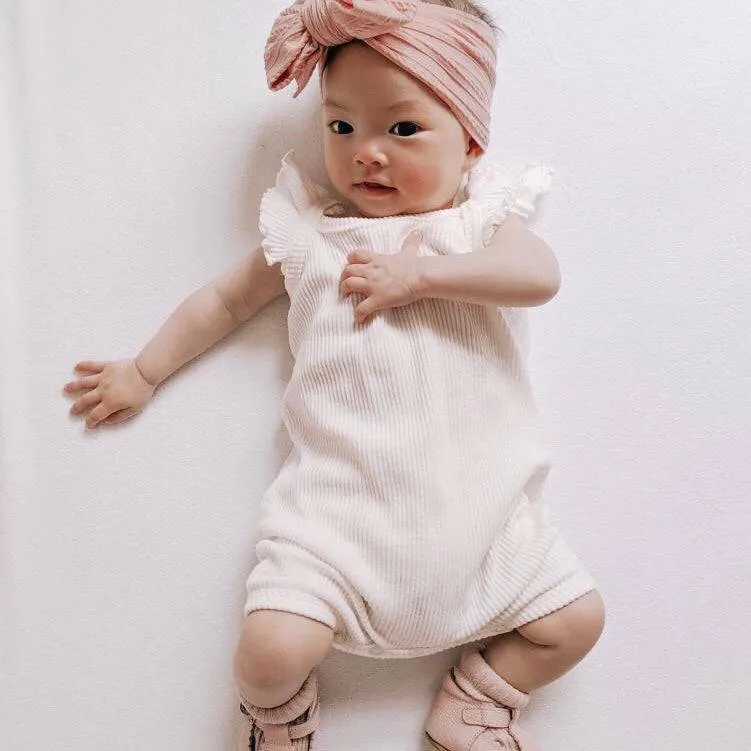 Baby Top Knot Double Bow Headband Blush