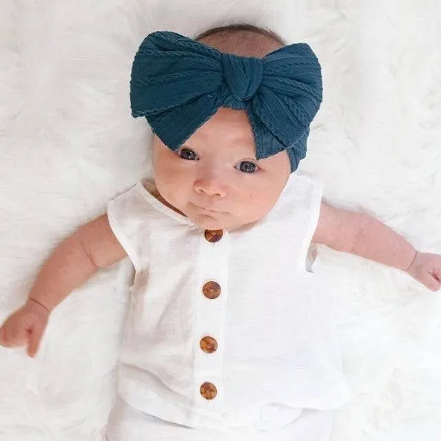 Baby Top Knot Double Bow Headband Teal