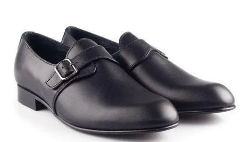 Beberlis Boys Black Leather Buckle Dress Shoes