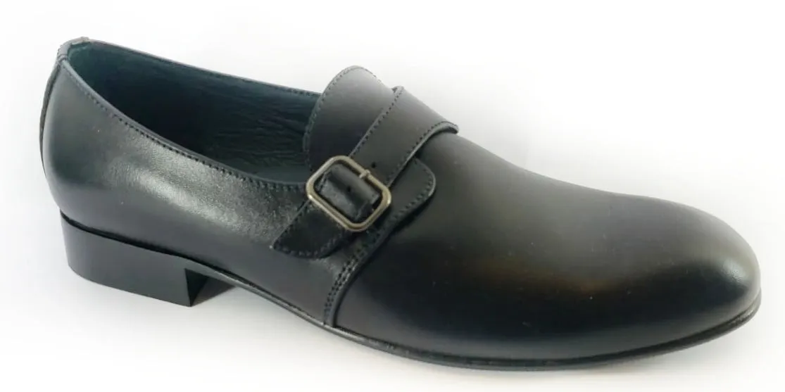 Beberlis Boys Black Leather Buckle Dress Shoes