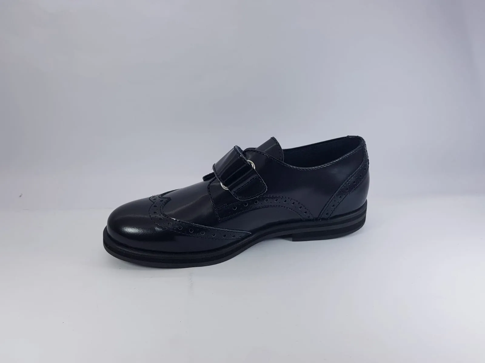 Beberlis Dylan Black Velcro Leather Design Dress Shoe