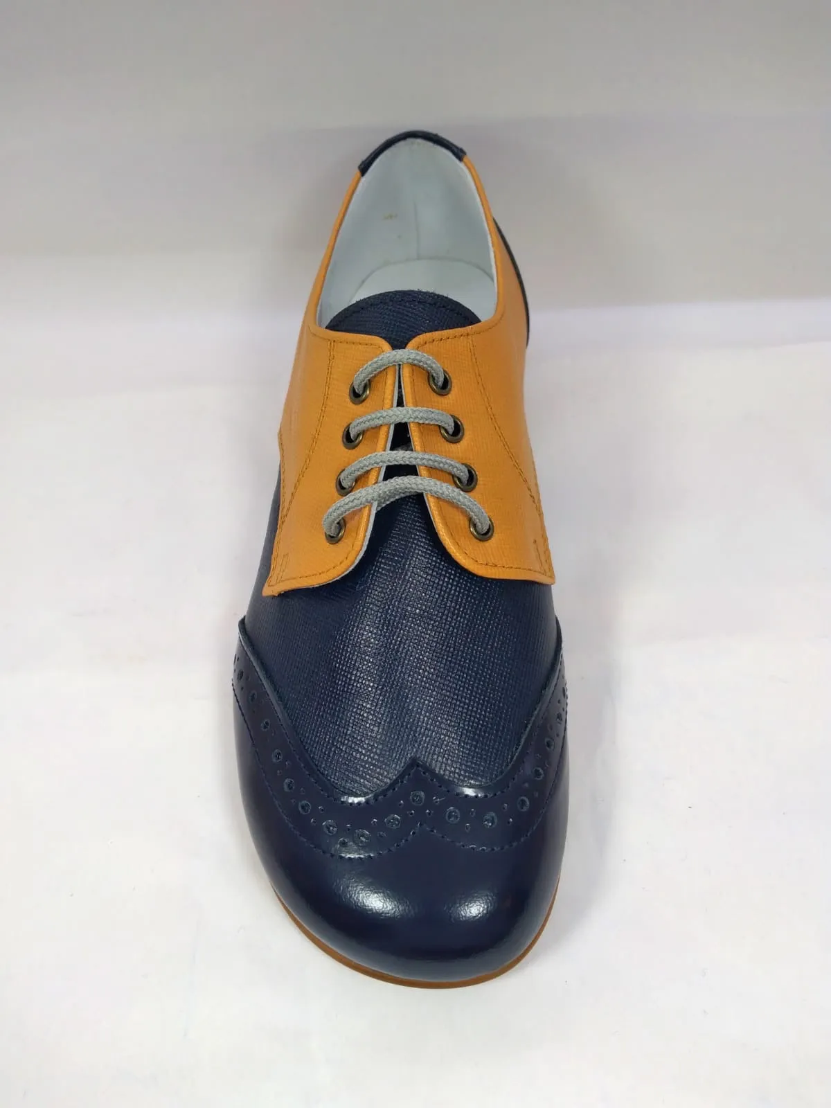 Beberlis Navy Leather Wingtip Design Oxford Dress Shoes