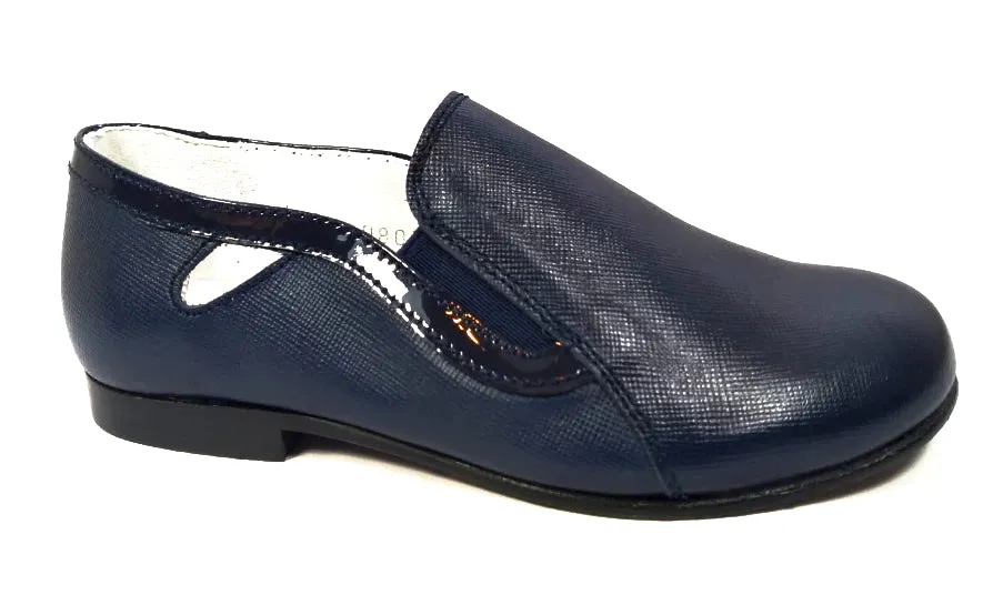 Beberlis Navy Nuit Leather Wide Cut Slip on Smoking Shoe