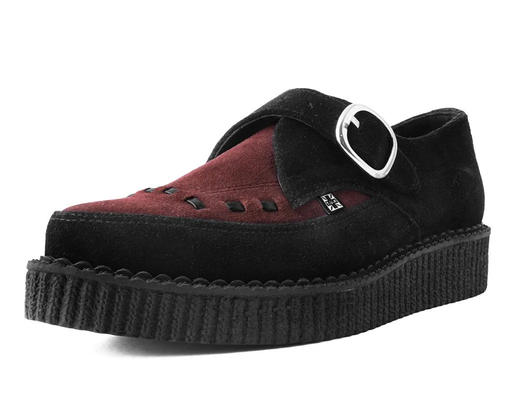 Black & Burgundy Suede Pointed Buckle Creeper