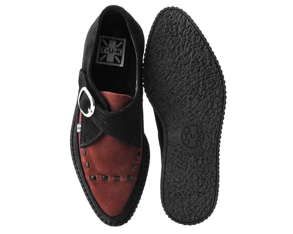 Black & Burgundy Suede Pointed Buckle Creeper