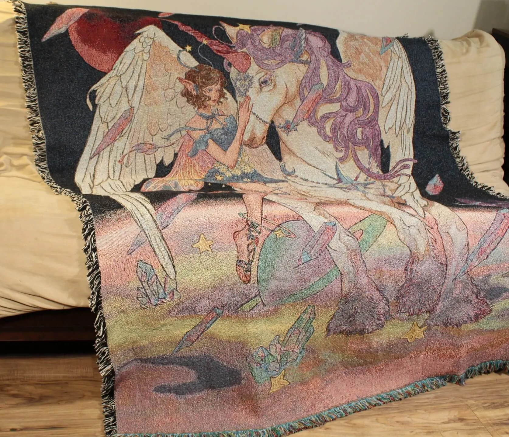 Cosmic Fairy & Unicorn Tapestry Blanket