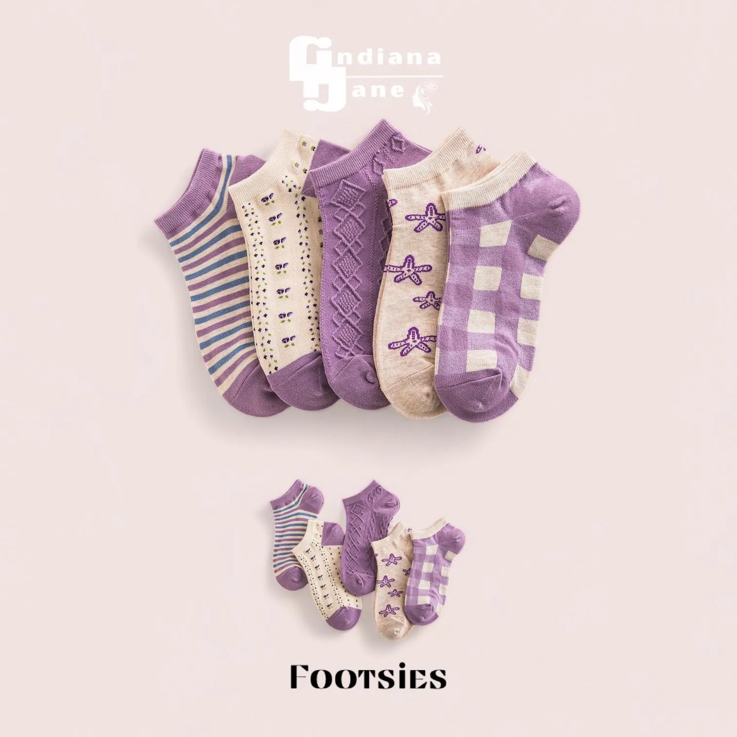 FOOTSIES 5pair Set Graphic Ankle Socks