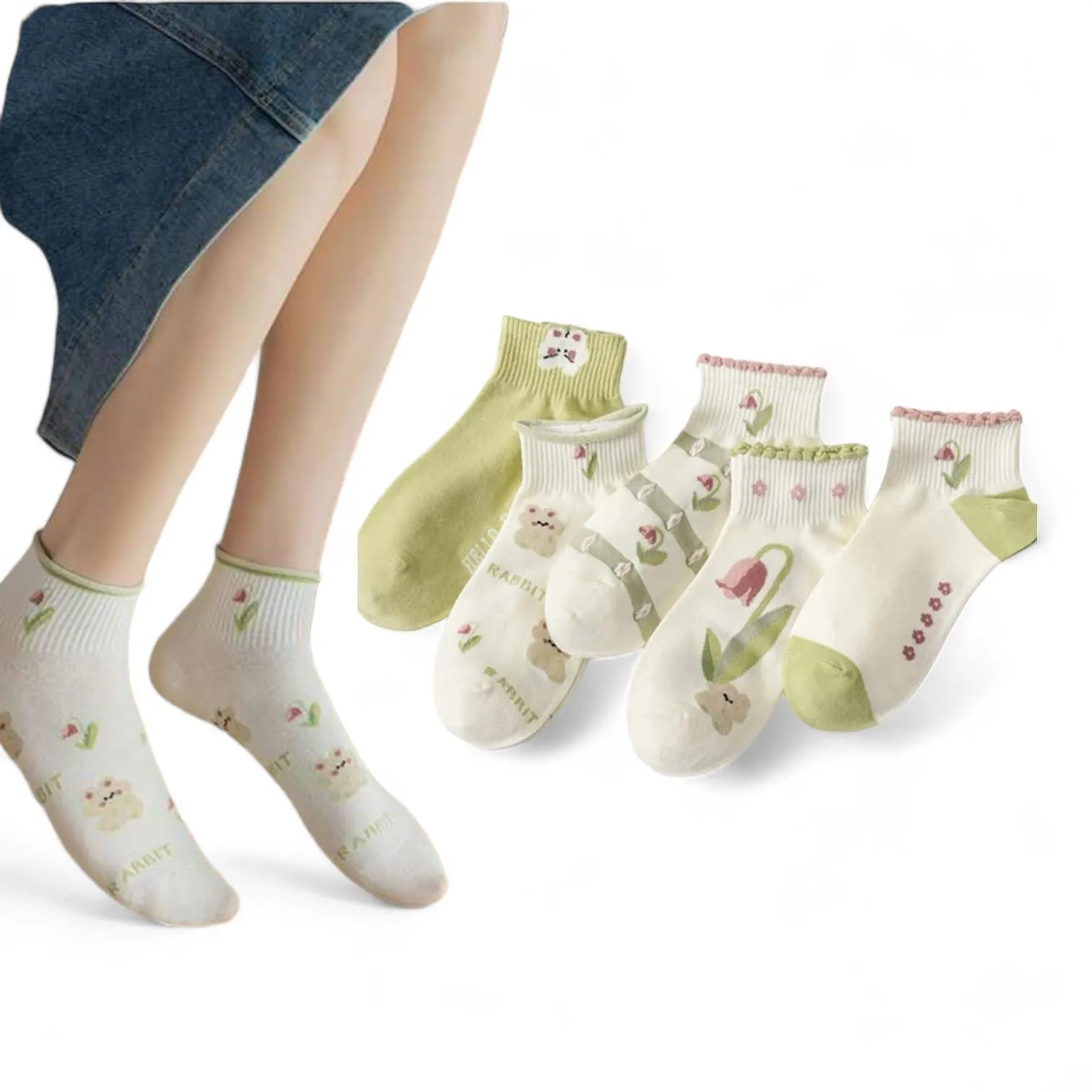 FOOTSIES 5pair Set Graphic Ankle Socks