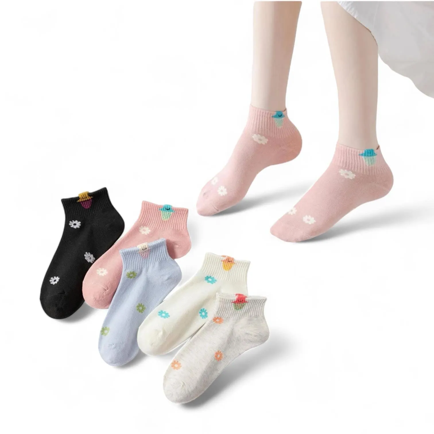 FOOTSIES 5pair Set Graphic Ankle Socks