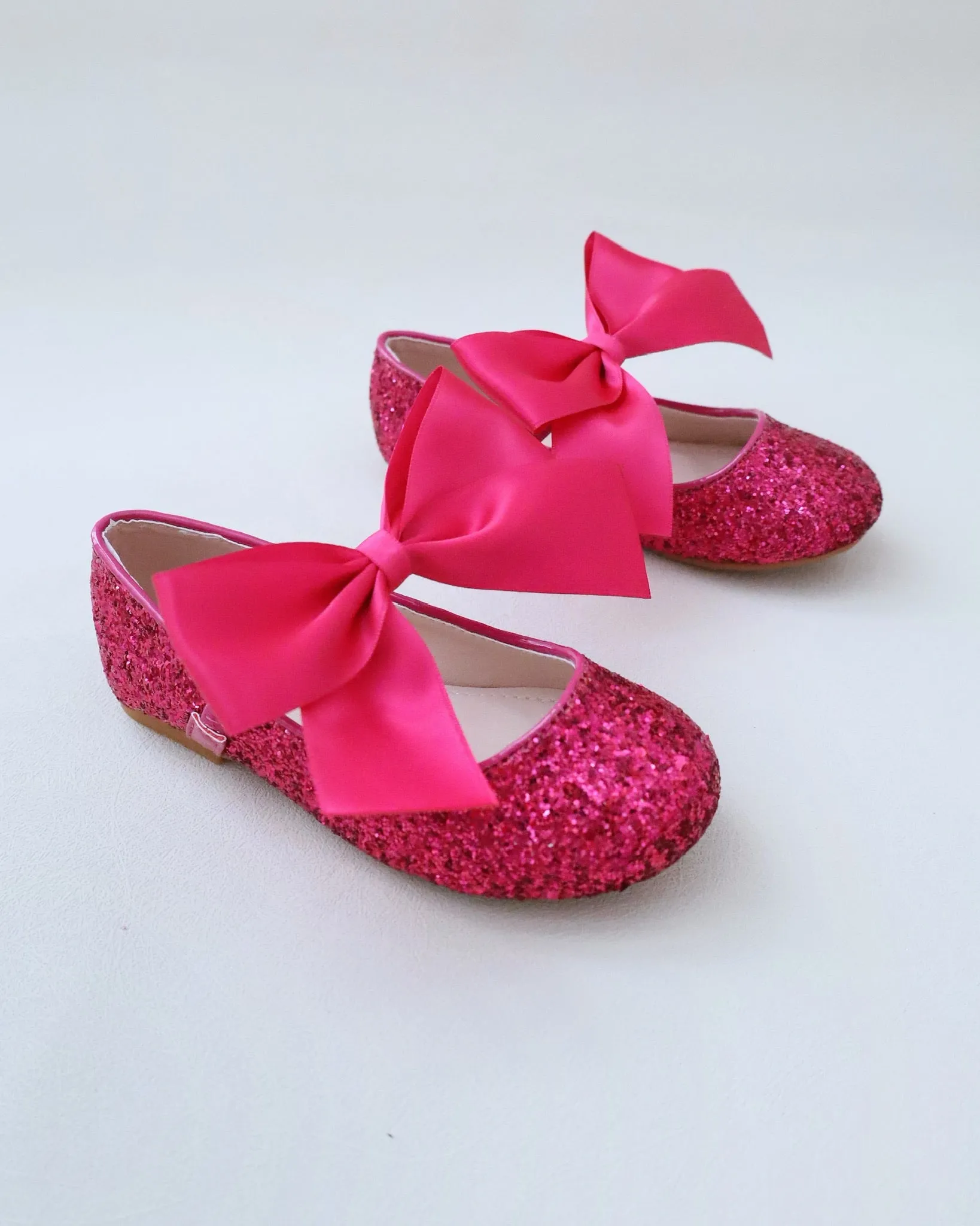 Fuchsia Rock Glitter Mary Jane Ballet Flats with Satin Bow