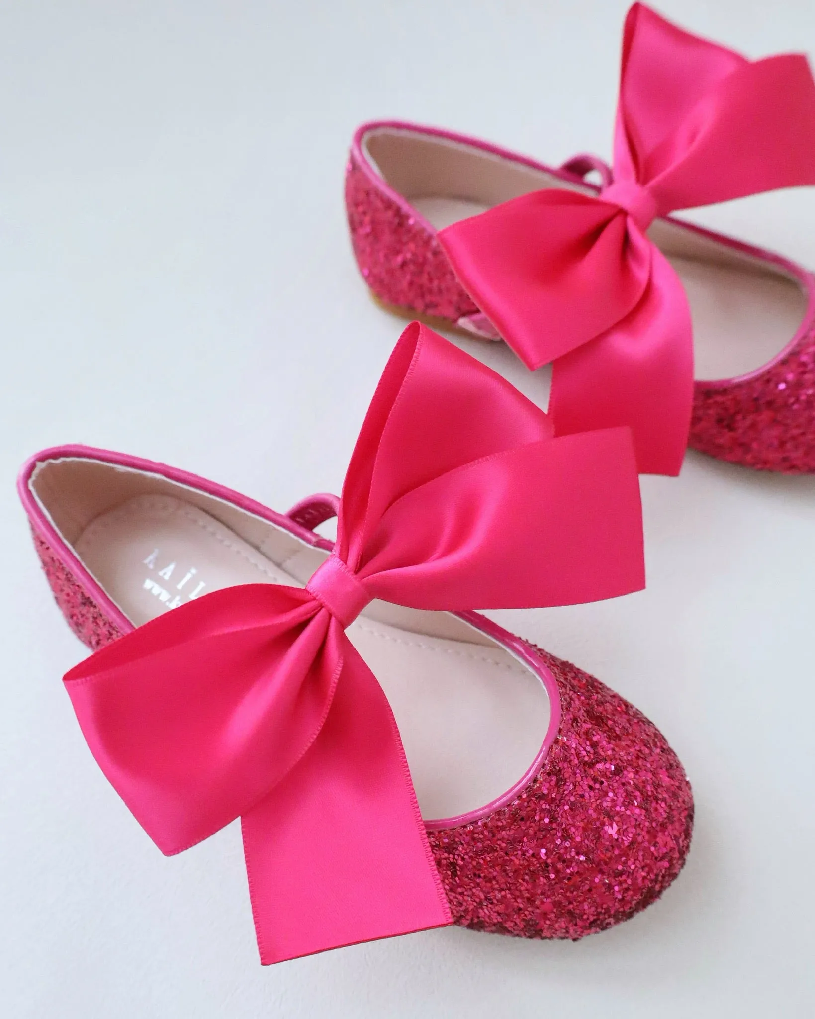 Fuchsia Rock Glitter Mary Jane Ballet Flats with Satin Bow