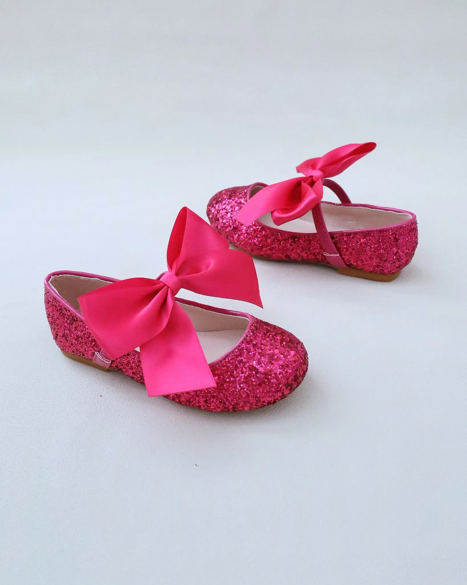 Fuchsia Rock Glitter Mary Jane Ballet Flats with Satin Bow