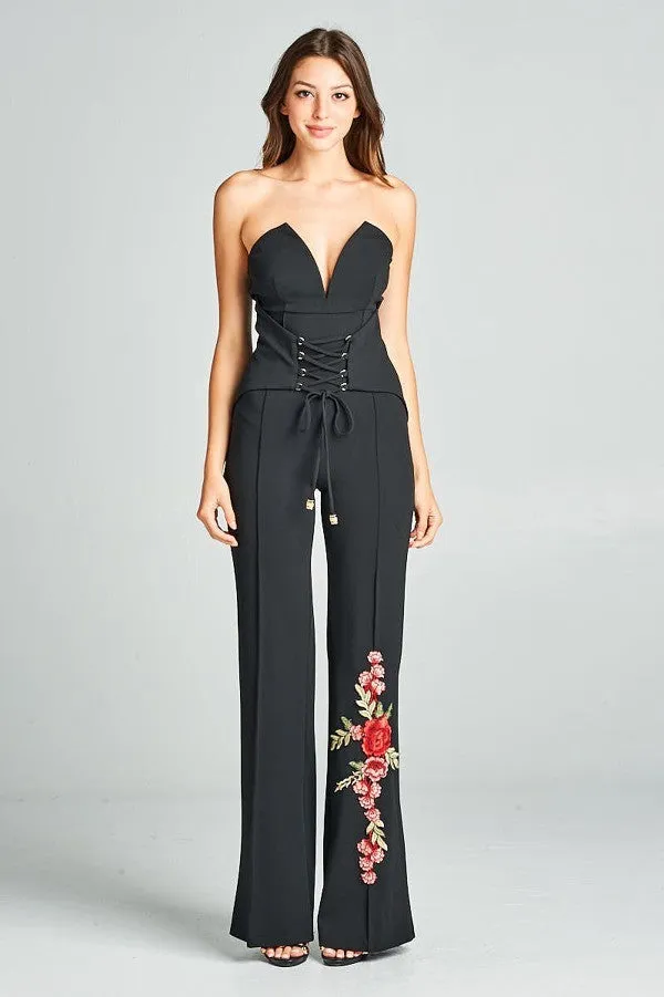 Heart Shape Tube Top Jumpsuit With Flower Embroidery