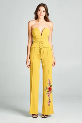 Heart Shape Tube Top Jumpsuit With Flower Embroidery