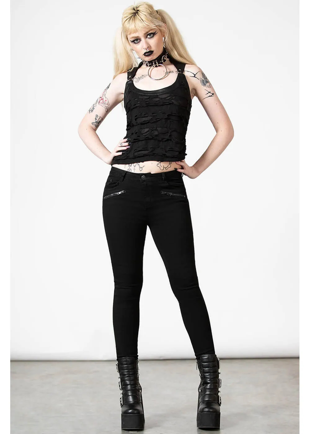 Killstar Hardy Lace-Up Vest Top Black