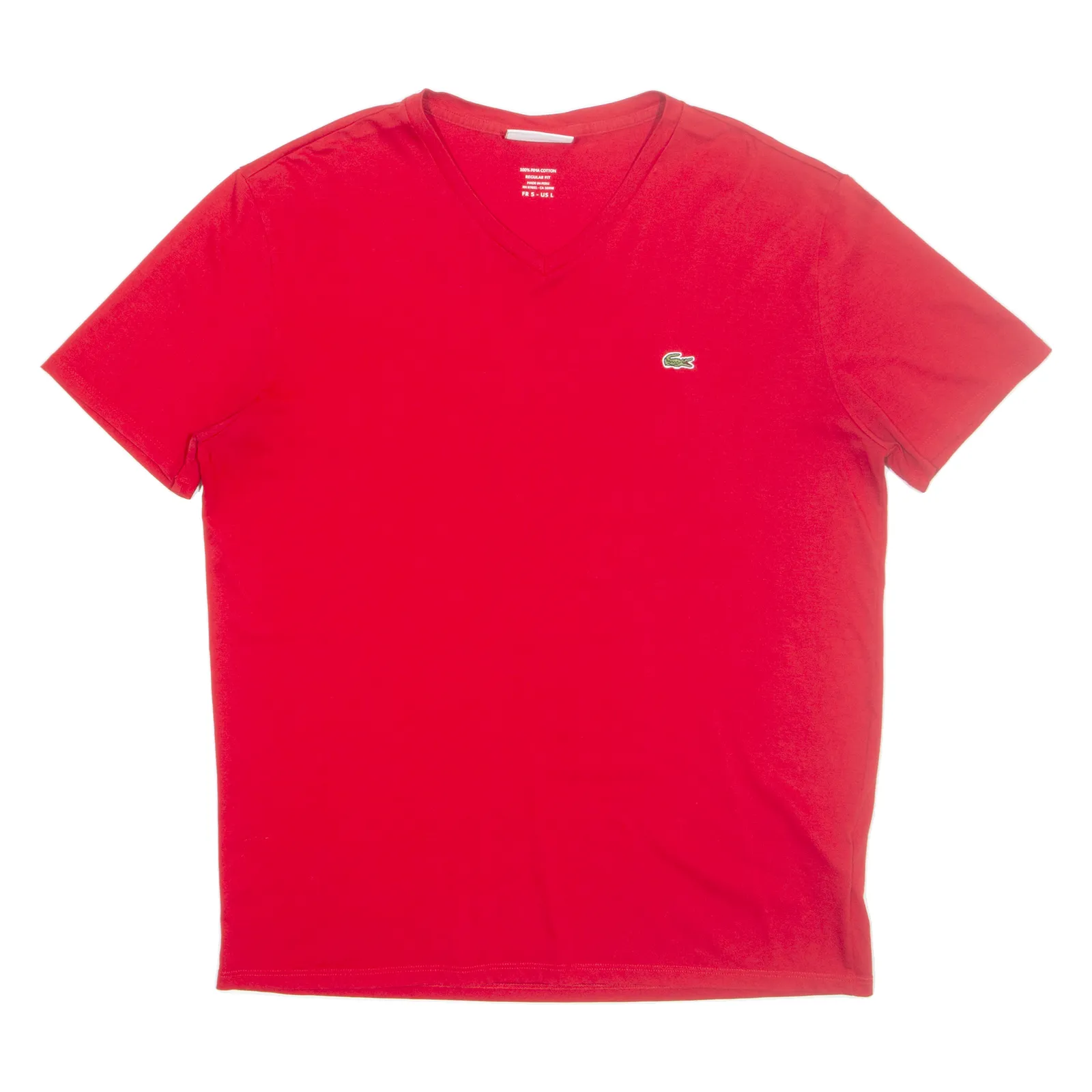 LACOSTE Mens T-Shirt Red V-Neck L