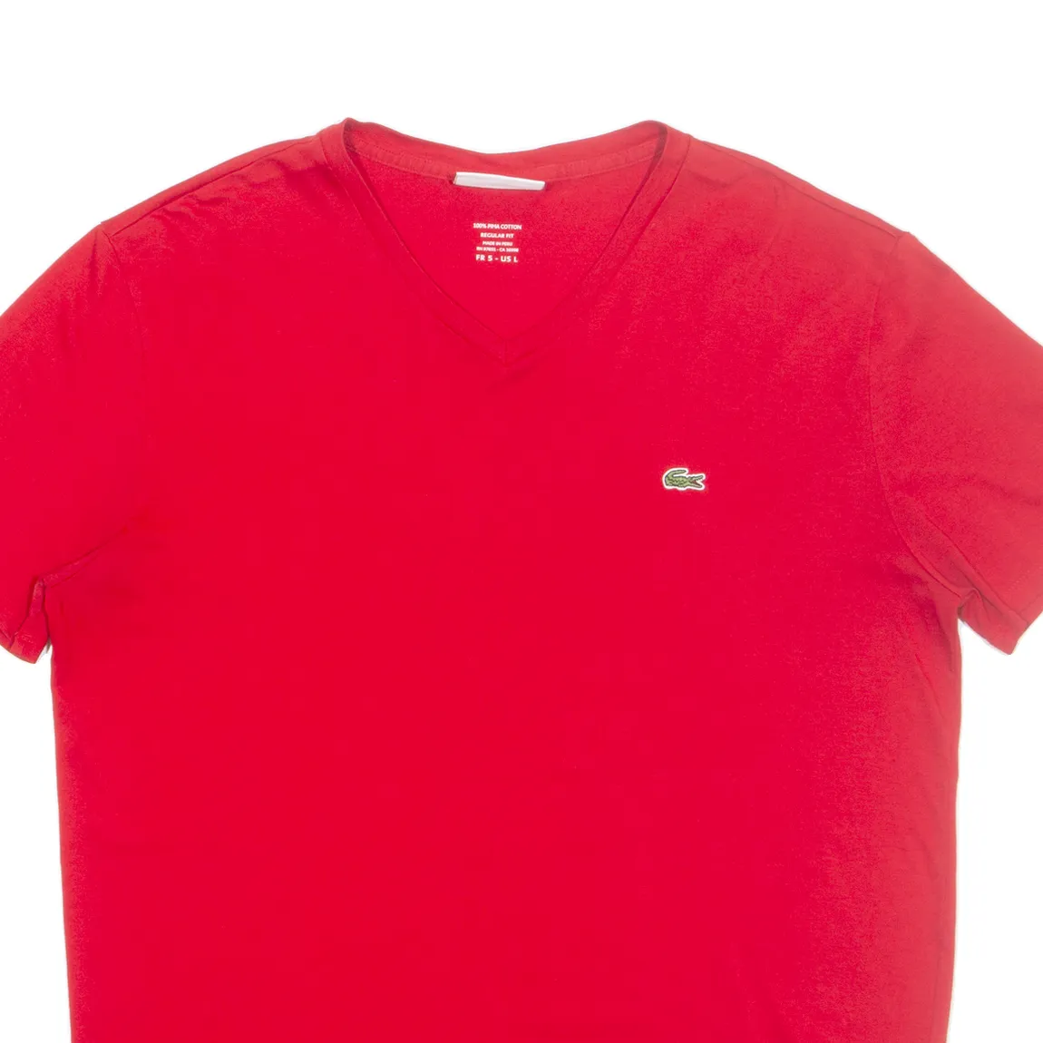 LACOSTE Mens T-Shirt Red V-Neck L