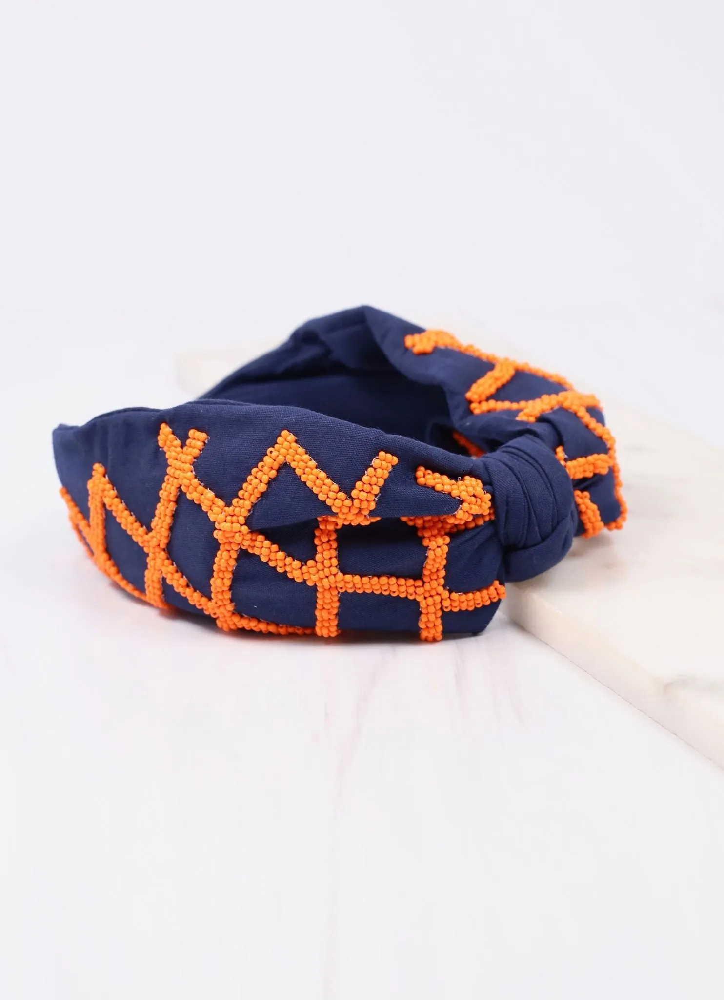 Lattice Beaded Headband NAVY ORANGE