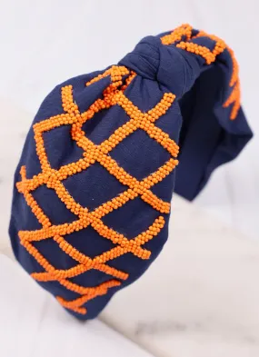 Lattice Beaded Headband NAVY ORANGE