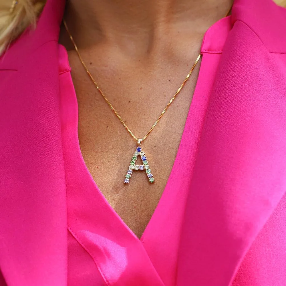 Letter Necklace A / Rainbow Combo