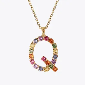 Letter Necklace Q / Rainbow Combo