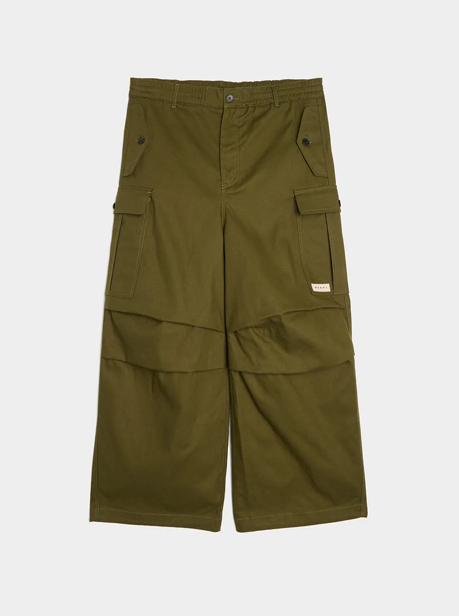 Loose Fit Drawstring Cargo Workwear Pant, Leaf Green