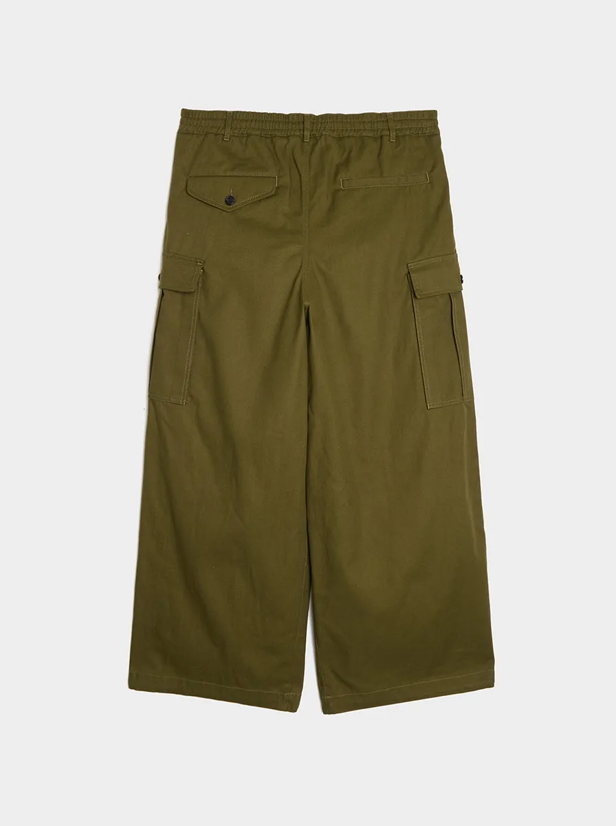 Loose Fit Drawstring Cargo Workwear Pant, Leaf Green