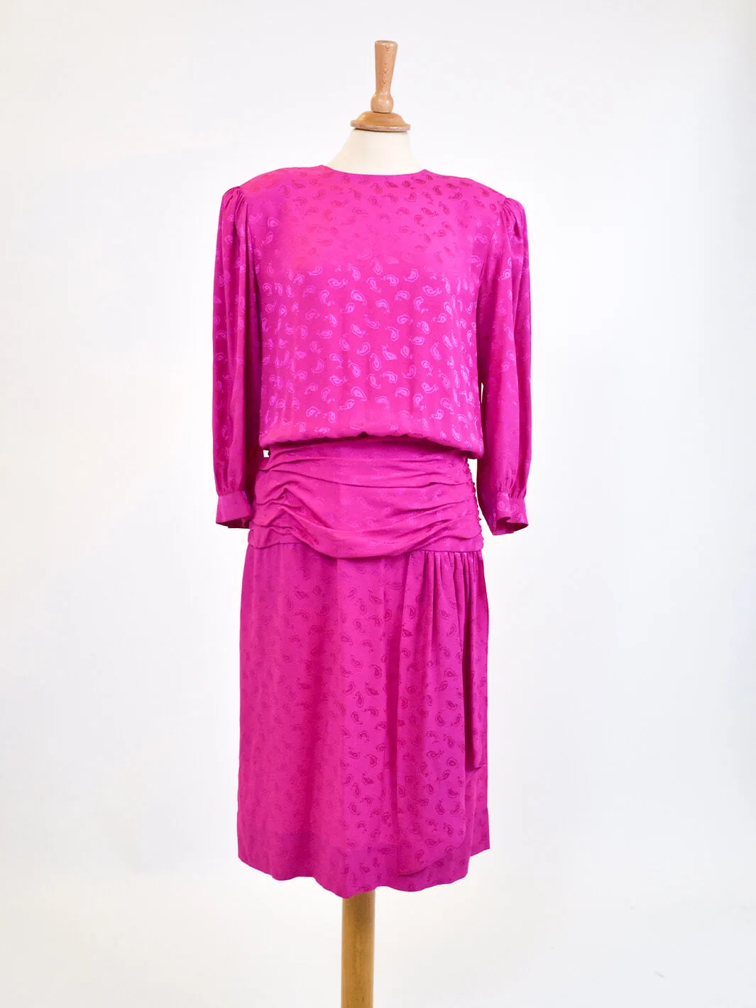 Maggy London by Jeannene Booher fuchsia silk dress, 80s