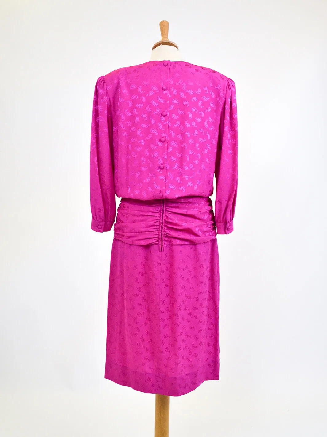 Maggy London by Jeannene Booher fuchsia silk dress, 80s