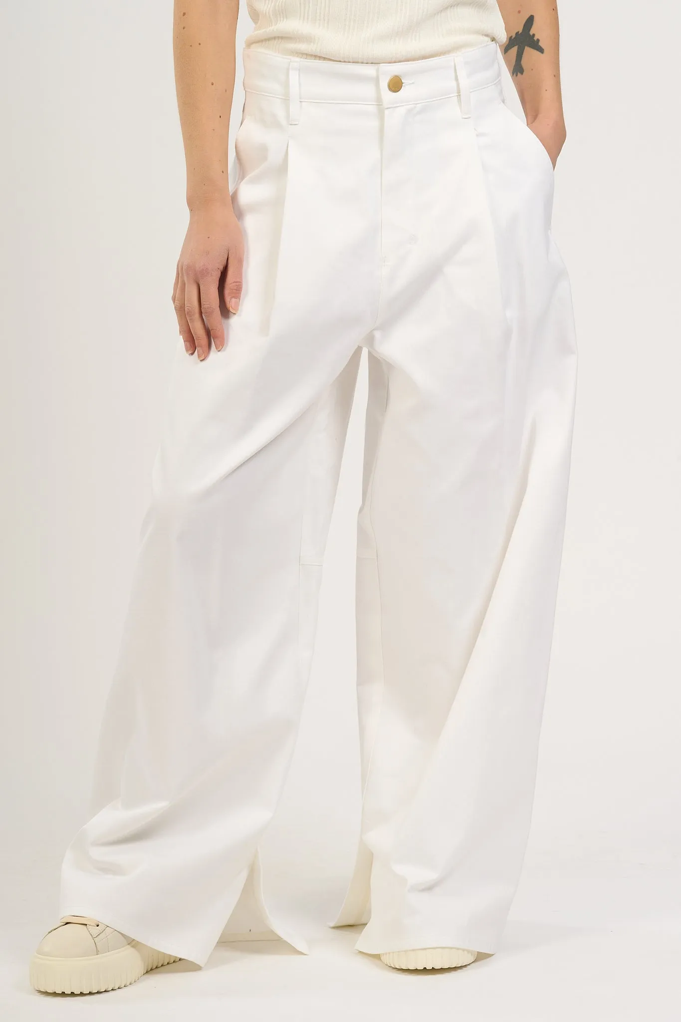 Max Mara Pantalone Vincent Ampio Bianco Donna