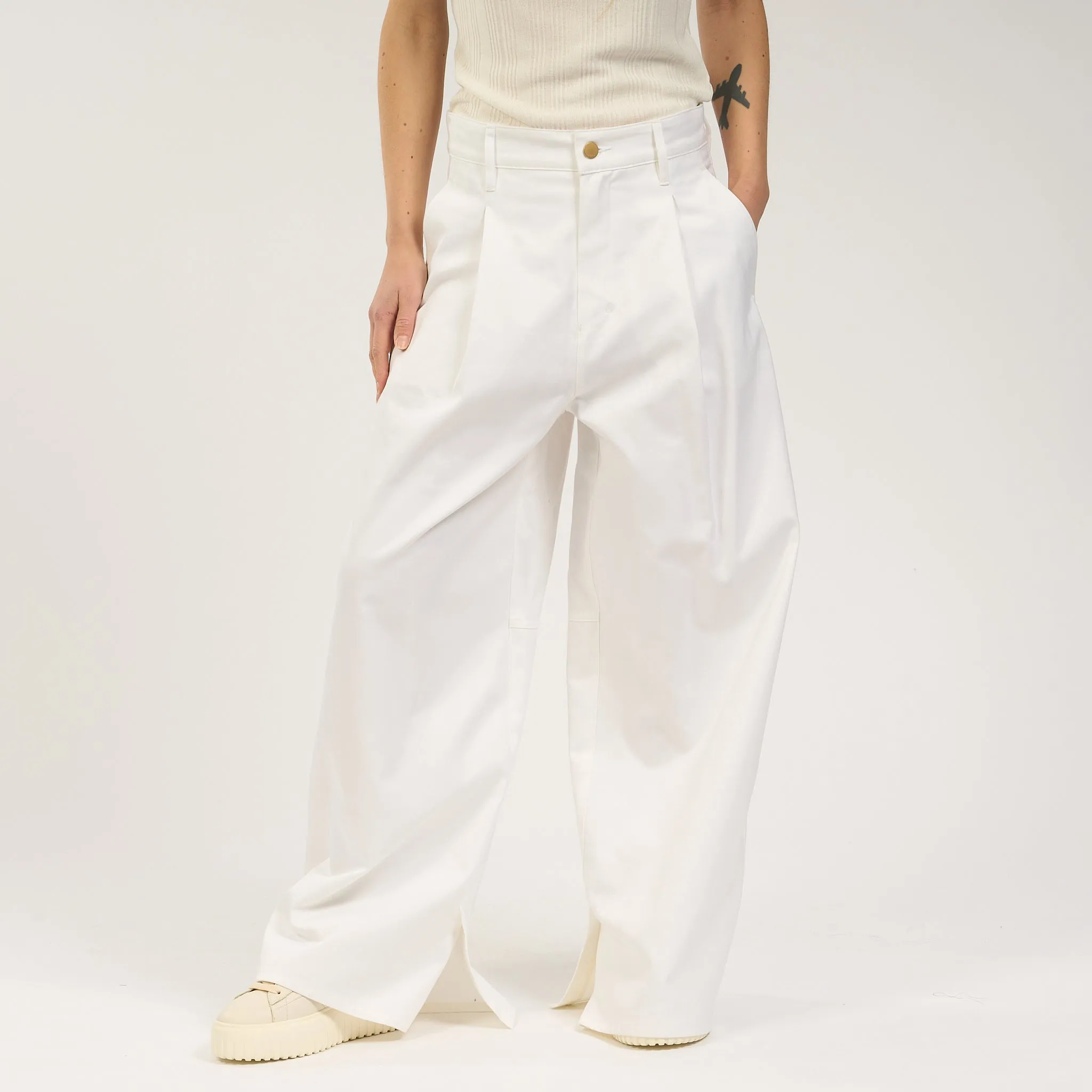 Max Mara Pantalone Vincent Ampio Bianco Donna