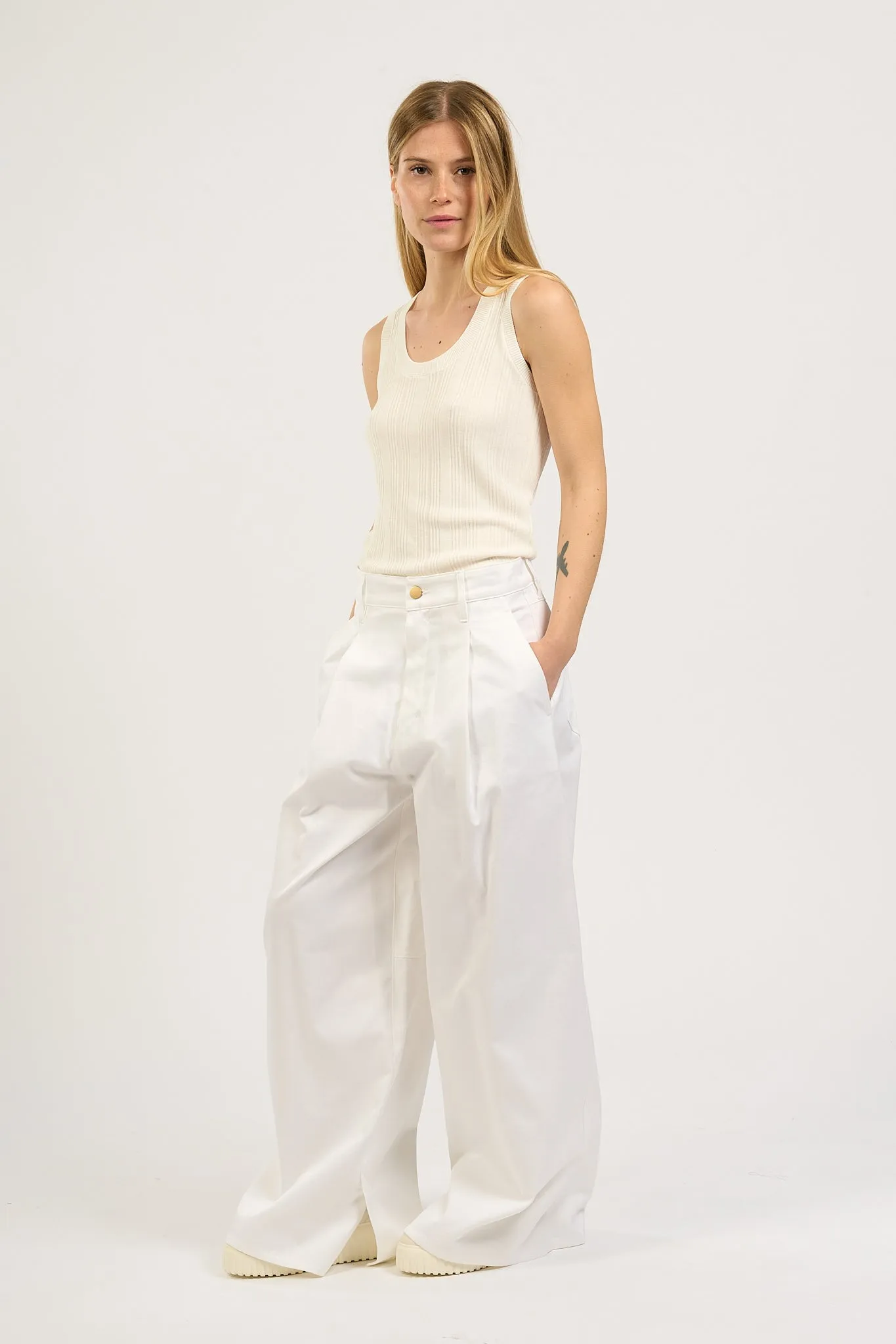 Max Mara Pantalone Vincent Ampio Bianco Donna