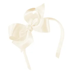 Medium French Satin Bow with Center Knot on Headband - Ecru