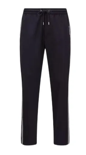 Moncler - Pantalon bleu nuit en gabardine et laine