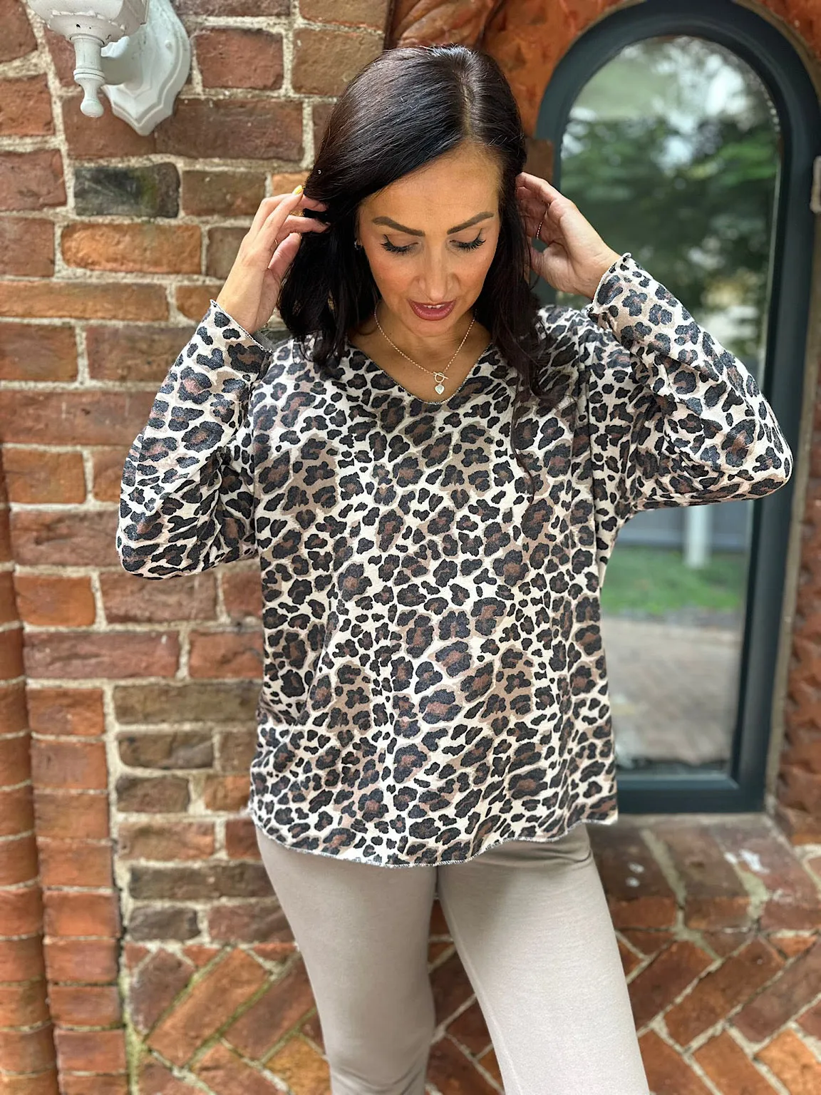 Natural Leopard Sparkle Hem Top Kat