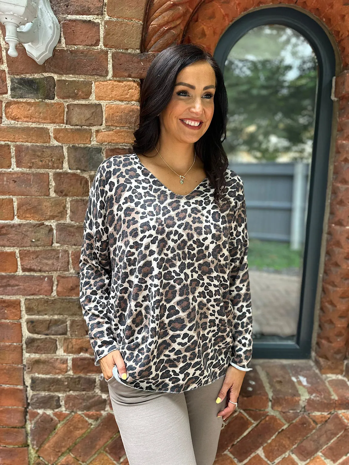 Natural Leopard Sparkle Hem Top Kat