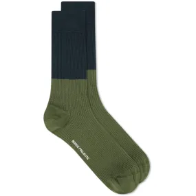 Norse Projects Bjarki Colour Block Texture SockGreen