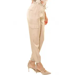 PANTALONE JOGGING CON TASCONI IN RASO, GOLD