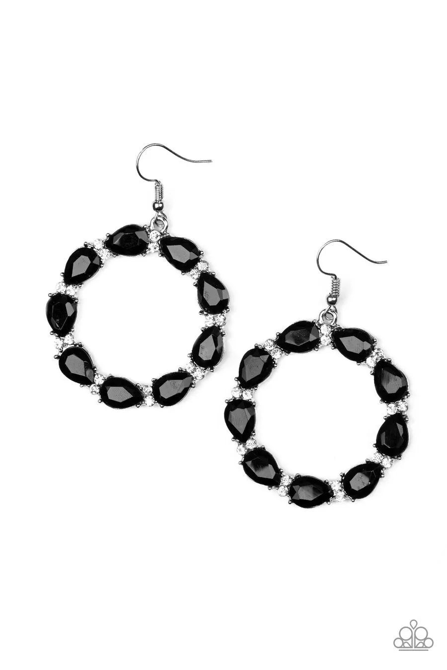 Paparazzi Accessories - Ring Around The Rhinestones - Black - Teardrop Gems - Earrings